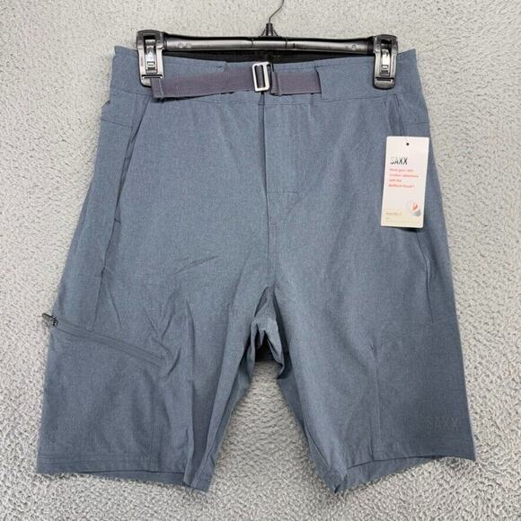 Saxx Shorts Mens 28 Blue Ascender 2 in 1 Ball Park Pouch 9 Inch Belted NEW - Picture 1 of 11